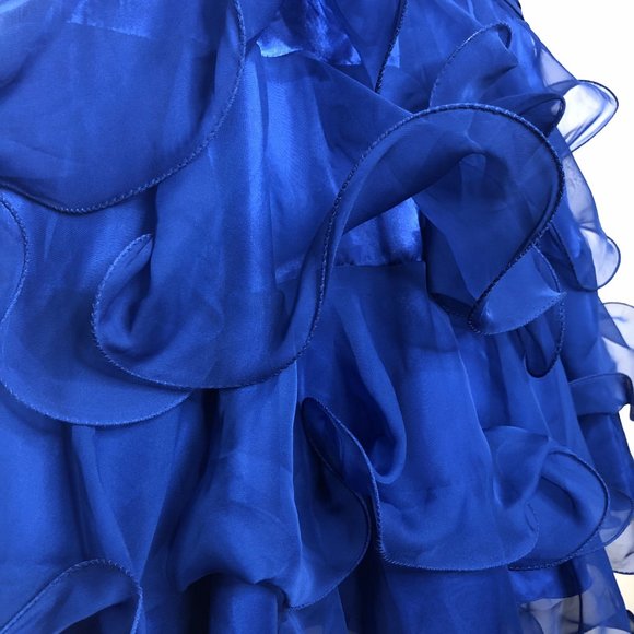 Girl’s Ruched Strapless Royal Blue Gown, May Queen Couture - Picture 5 of 9